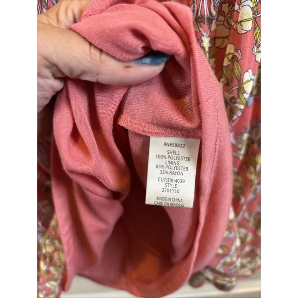 Max Studio Tiered A-Line Skirt Coral Multi Floral Print Pull-On Size Large Lined - Image 5
