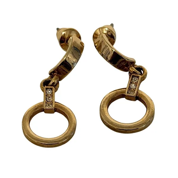 Double‎ Circle Pendant Necklace Drop Earrings Jewelry Set Gold Tone Rhinestone - Image 2
