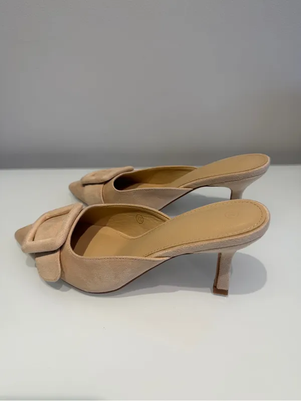 Amazon Suede Pointed Toe Buckle Heels - Image 5