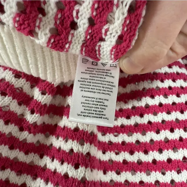 Spiritual Gangster Women’s Chunky Knit Striped Crewneck Sweater Pink/White XS - Image 8