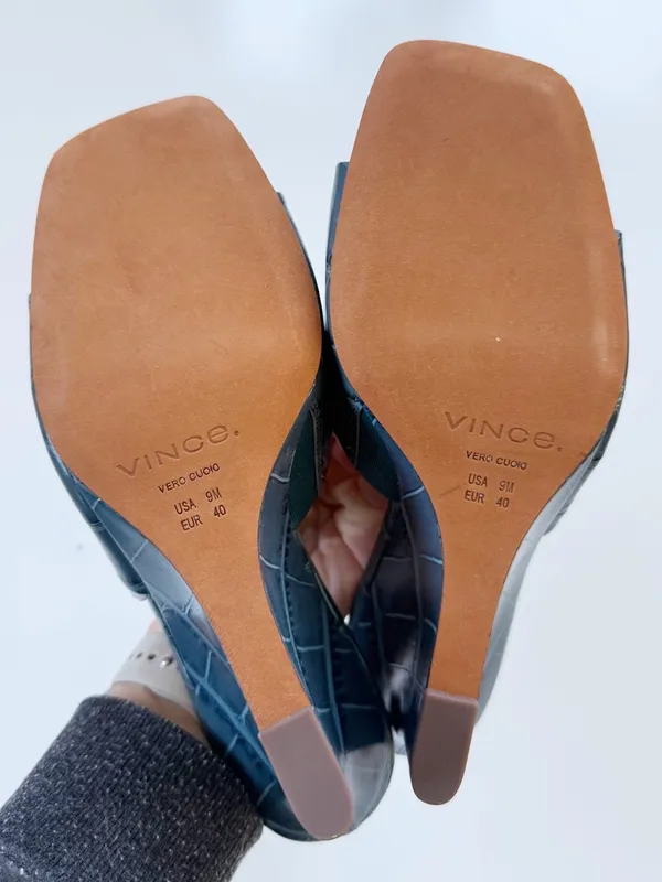 VINCE Pia Leather Wedge Sandals - Lake Blue Size 9 - Image 6