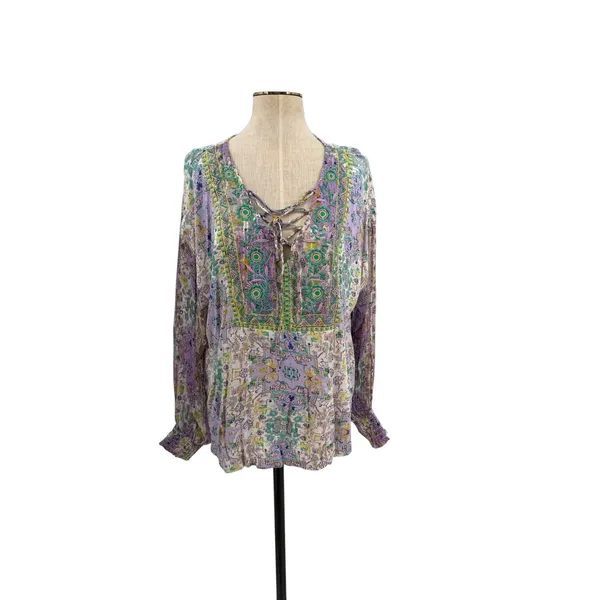 Anthropologie‎ Odetta Embroidered Boho Peasant Top Lavender Petite MP NWT - Image 3