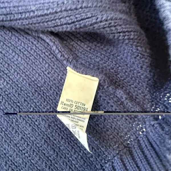 LL Bean Navy Blue Shaker Stitch Cotton Open Cardigan Sweater Pockets Size XL - Image 9