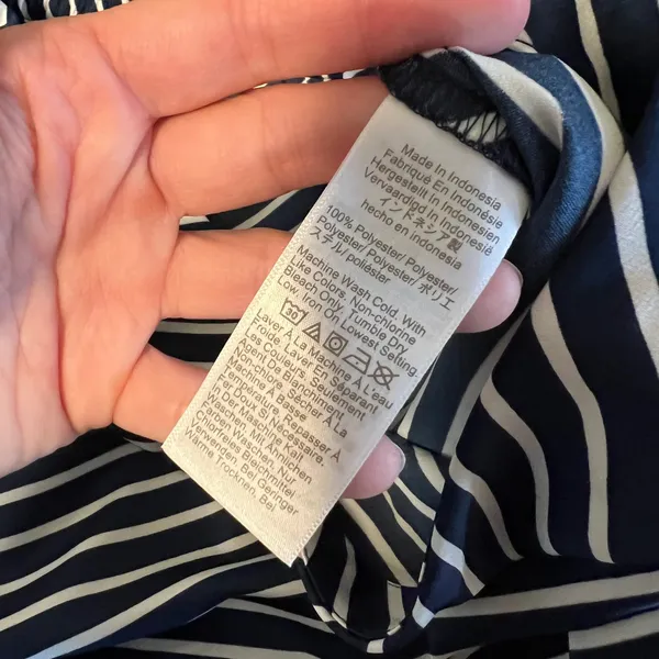 J. Crew Navy White Diagonal Stripe Satin Midi Skirt Elastic Waist Nautical Large - Image 9