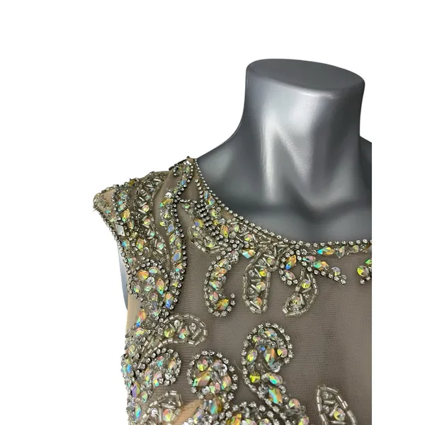 Jasz Couture Dress Taupe Size 4 Prom Dress Cut Out Sequins Sheer Gown Formal - Image 4