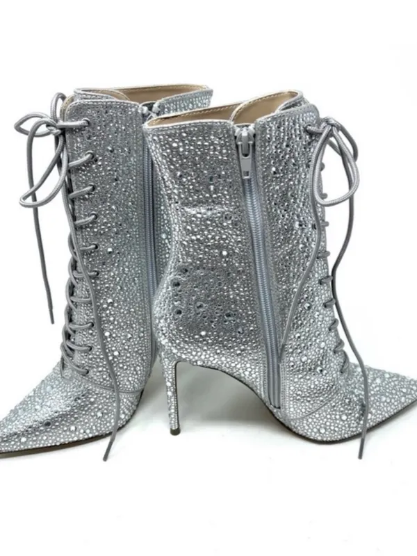Steve Madden Valency Rhinestone Silver Lace Up Bootie - Image 2