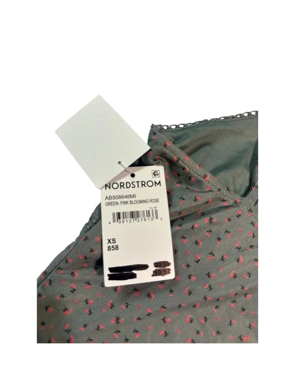 XS/small Flower Rose Spaghetti String Cami Top Pink & Green - Image 3