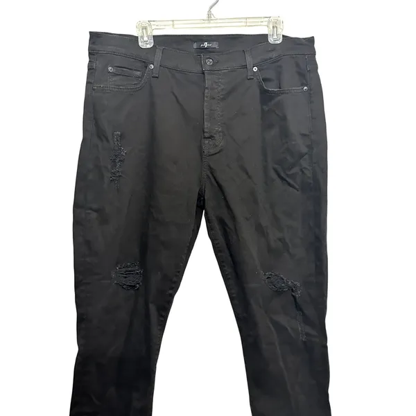 7 For All Mankind Boyfriend Jeans Slim Fit Button Zip Fly Black Women's 33 NWOT - Image 2