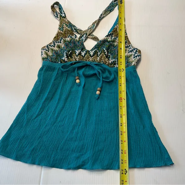 Fleurish Aqua Gauze Cotton Tank Top Y2K Boho Women Junior Sz S Crossback Straps - Image 6
