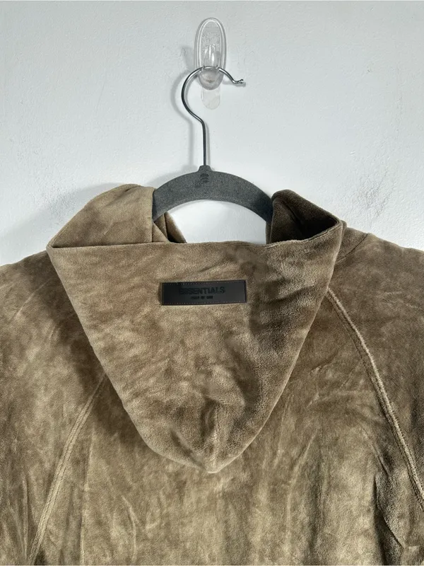 Fear of‎ God Essentials Velour Hoodie Womens M Taupe Brown Oversized Pullover - Image 7