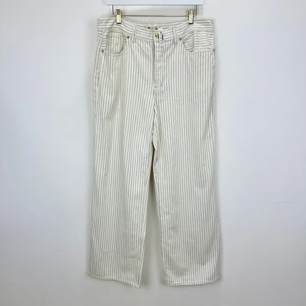 Madewell Low Slung Baggy Jeans Grey Railroad Stripe White Cream Rigid US 30 NWT - Image 7