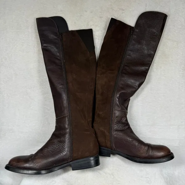 KMB Dark Brown Leather Suede Over The Knee Boots Made in Spain‎ EU 38 US 7.5-8 - Image 4