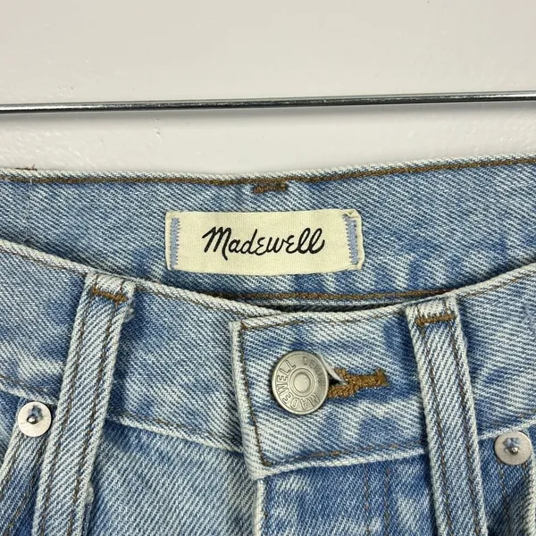 Madewell Classic Straight Jeans Size 25 Blue Distressed High Rise Rigid Denim - Image 8