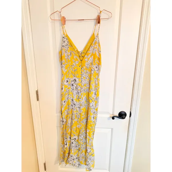 Bardot Floral Midi Dress Womens‎ 8/M Yellow Lace Up Boho Summer Tropical V-Neck - Image 7