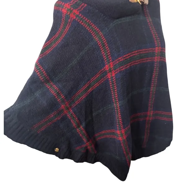 Lauren Ralph Lauren Petite Plaid Wool Blend Poncho Toggle Neck Navy Red XS/S - Image 4