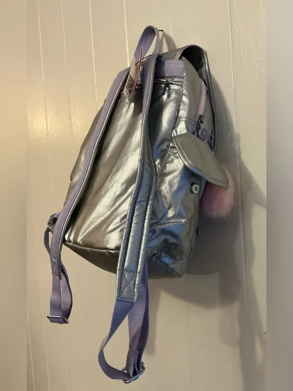 NWT Kipling city pack Metallic Backpack Purple Straps Monkey Zip Pockets Bag - Image 5