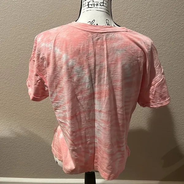 Time n Tru Pink and White Tie Dye Cuffed Short Sleeve Tee Sz M - Image 2