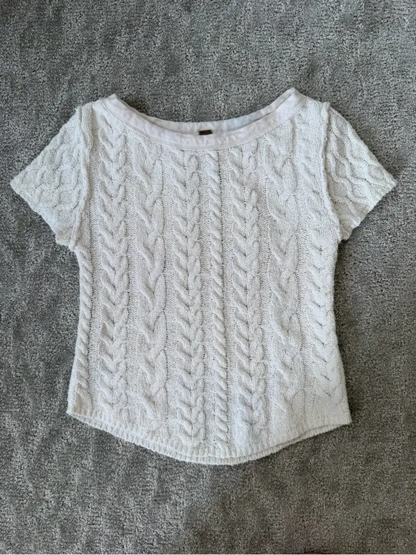 Free People Baby Cable Tee in Ivory Off White Size Small Cotton Blend Boho - Image 2