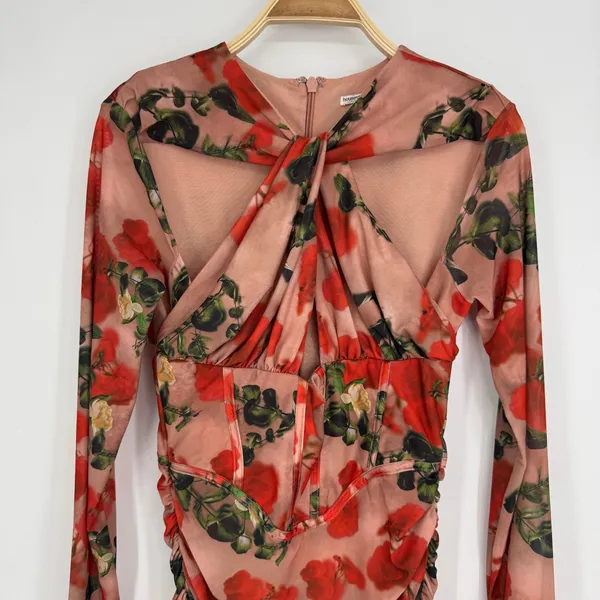 House of CB London Adanna Rose Print Corset‎ Mini Dress Large Pink Red Romantic - Image 4