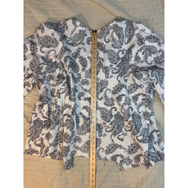 Sag Harbor Woman Paisley Open Front Jacket White Navy Blue 3X U94604SK1 - Image 3