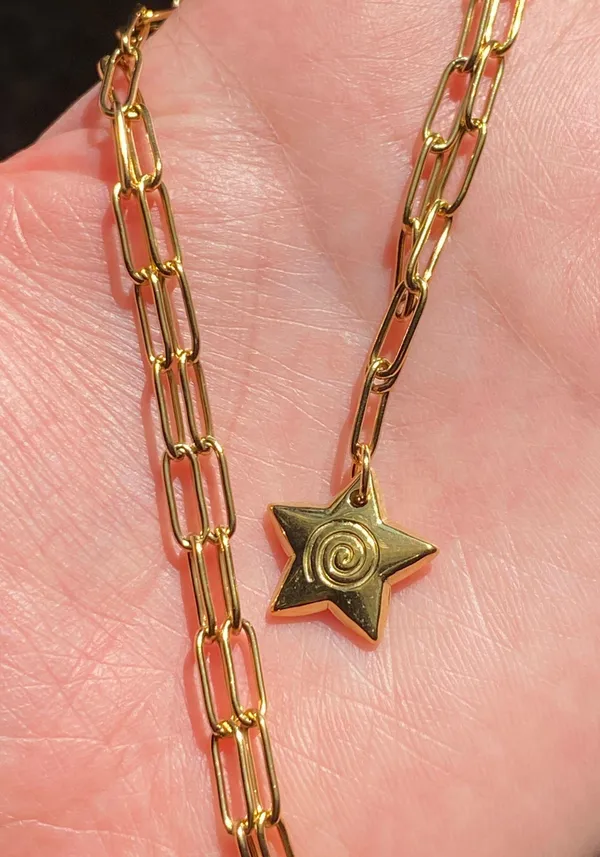 Handmade grunge y2k star swirl fully gold stainless steel chain necklace💫🌀 - Image 4