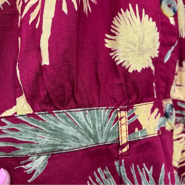 Free People Maroon Malibu Tropical Print Shorts Romper Size Medium w/pockets - Image 7