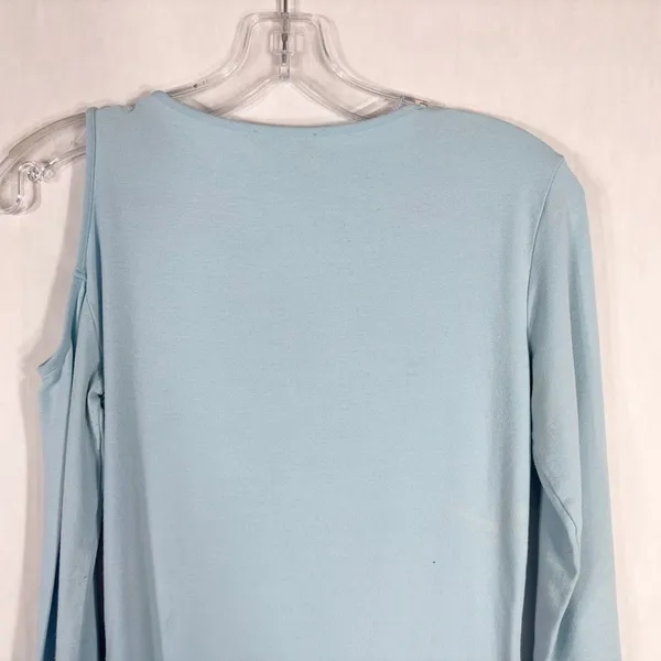 Cache Small Top Knit‎ Light Baby Blue Rhinestones Cut Out Cold Shoulder Y2K 1348 - Image 6