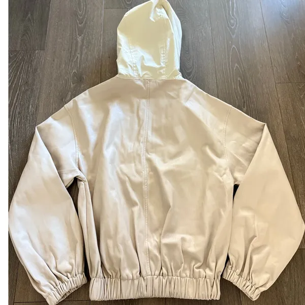 AMYLYNN Womens Darcie Hoodie Vegan Leather‎ Pocket Off White Sz Small - Image 9