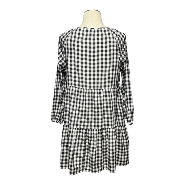 Gap Cotton Tiered Black White Gingham Plaid Mini Dress Medium - Image 4