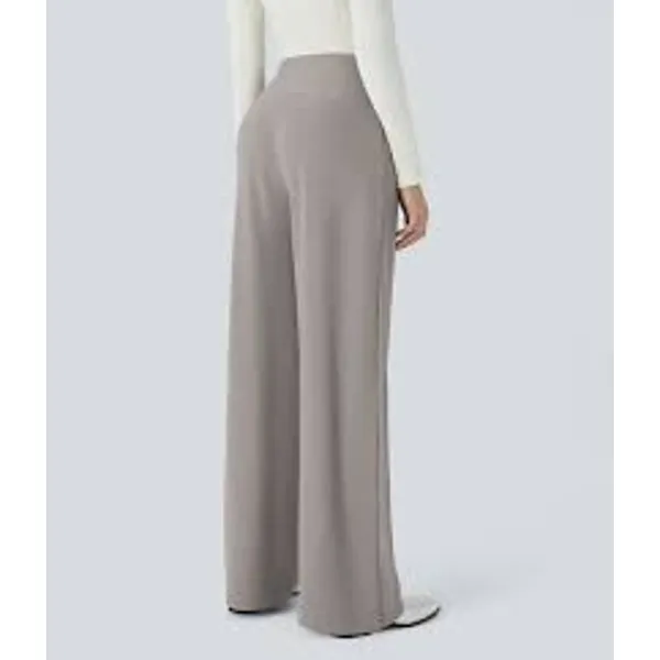 HALARA High Waist Pocket Wide Leg Micro Waffle Pants Satellite Gray Small S - Image 2