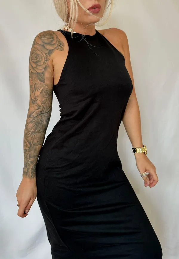 ZARA Midi Long Maxi Cotton Classic Little Black Dress - Image 3