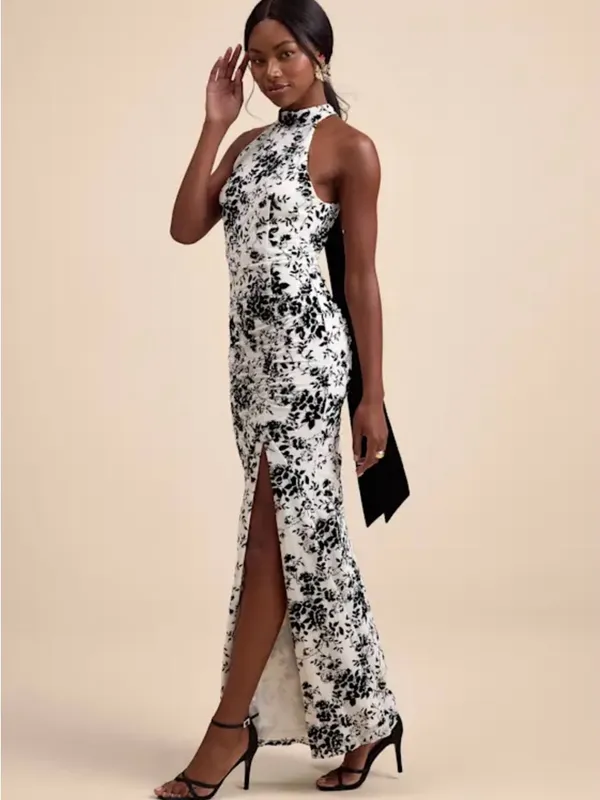 Lulus Steliana White And Black Velvet Burnout Cutout Maxi Dress - Size XS - Image 4