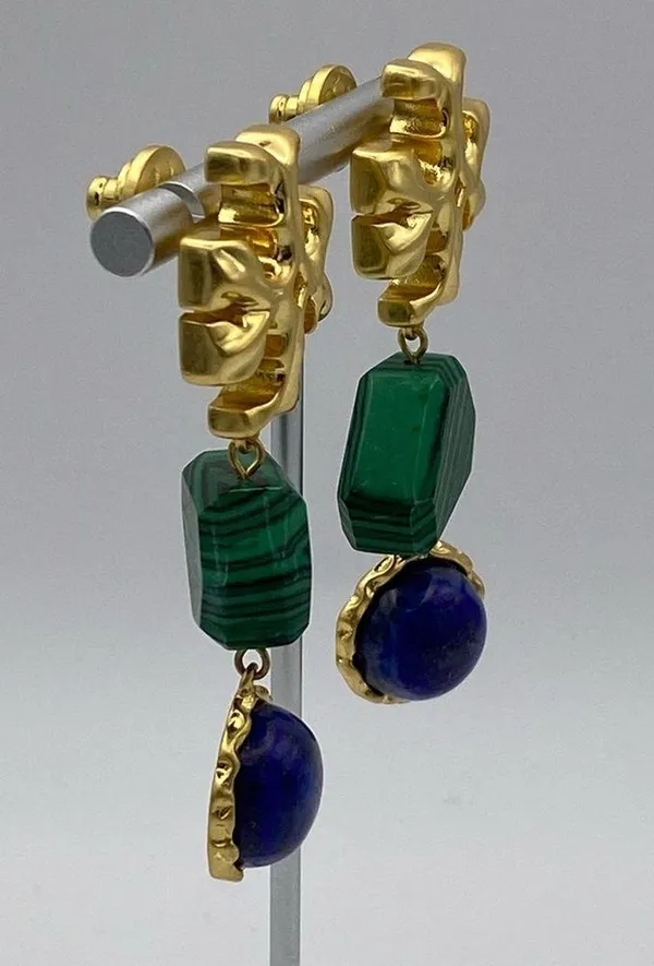 Tory Burch Roxanne double drop earrings with green malachite and resin. New - Image 2