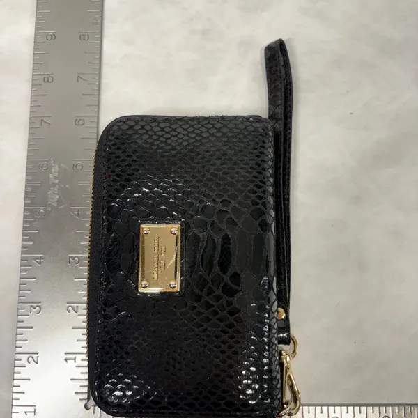 Michael‎ Kors Black Snake-Embossed Wristlet with Gold Plate - Image 8