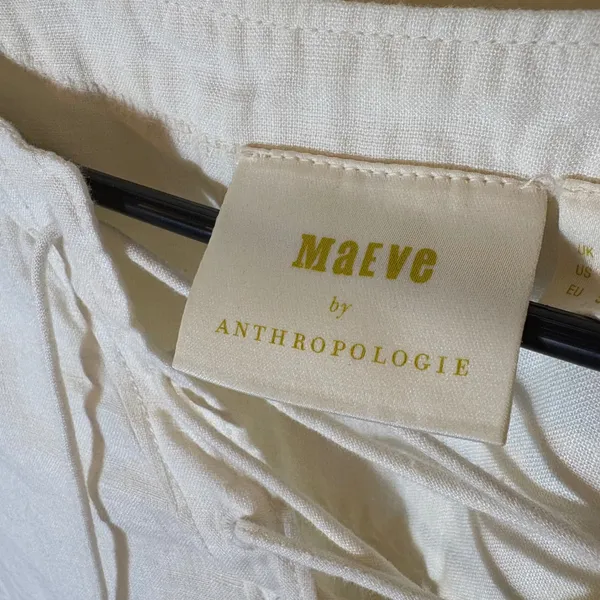 Maeve Anthropologie Cream Linen‎ Lace-Up Tunic Top Roll-Tab Sleeve Blouse Size 6 - Image 6