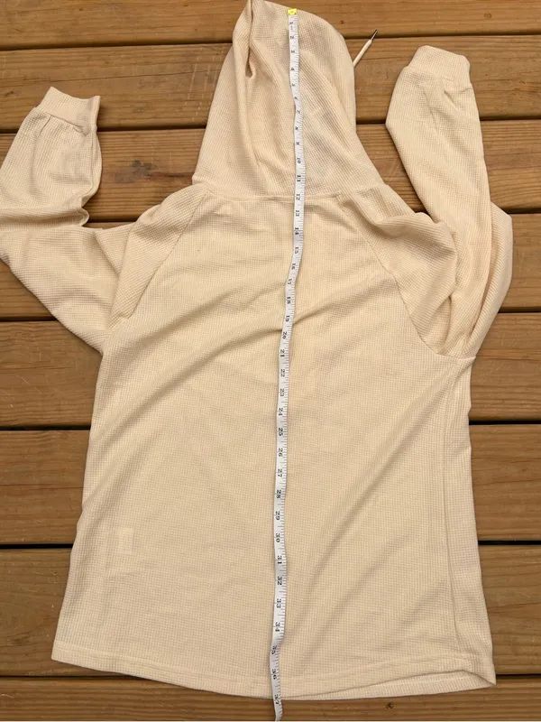 Women’s Small Cream Waffle Knit Hooded Henley Tunic Pullover Top NWT - Image 6