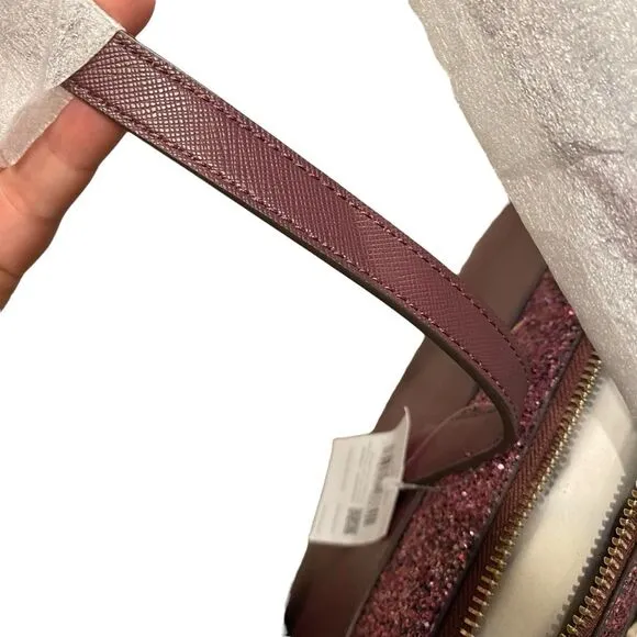 Kate Spade Flash Glitter‎ Shoulder Tote Bag Maroon Zip Top Sparkle Evening New - Image 9