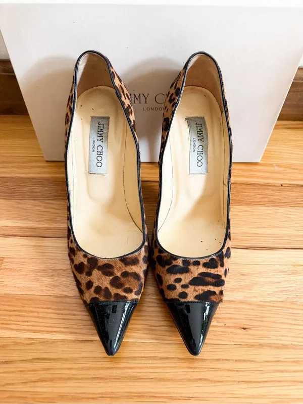 Jimmy Choo Leopard Print Pony Heels Size 37.5 - Image 4