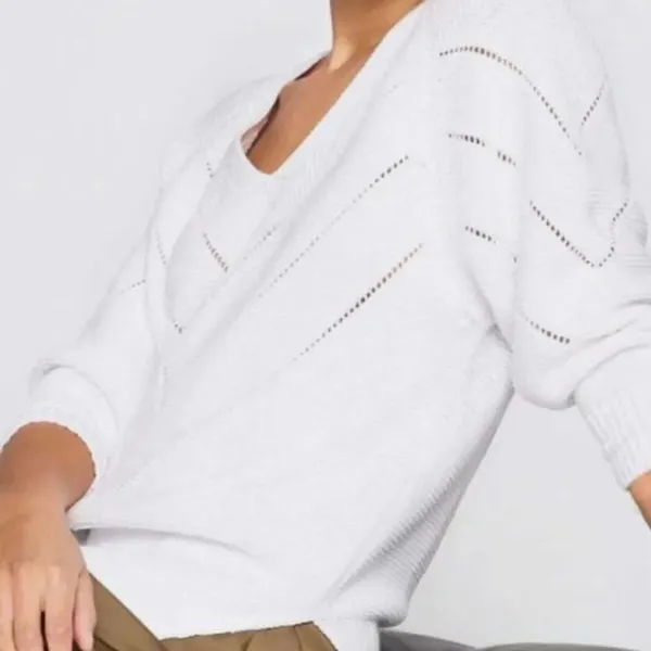 Brochu Walker Decker V-Neck Cotton-Blend Sweater White M - Image 2