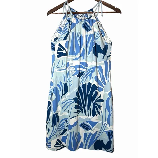 Gretchen Scott Mystic Garden Turquoise Halter Tassel Tie Dress Blue Small - Image 3