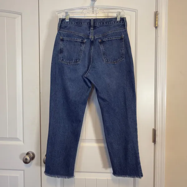 Old Navy High Rise Slouchy Straight Distressed Crop Jeans Blue Button Fly Size 4 - Image 3