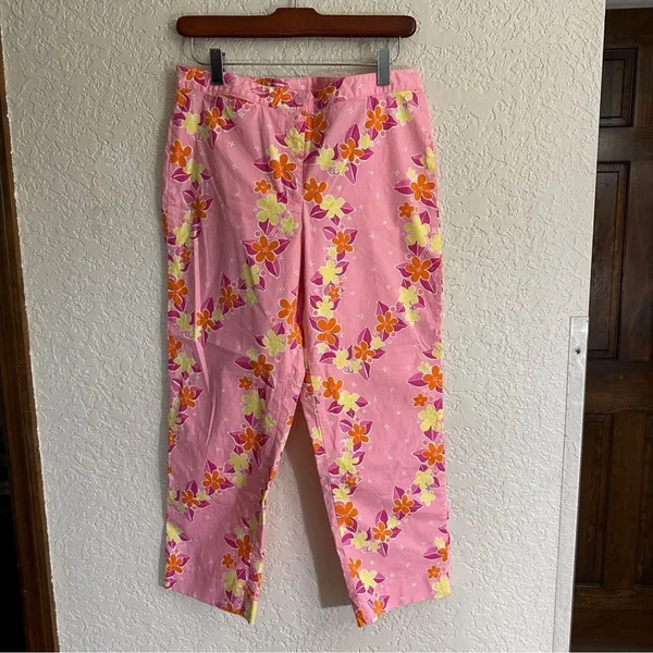 Lilly Pulitzer Crop Pants Pink 6 Women Floral Bi-Stretch Tropical Summer - Image 4