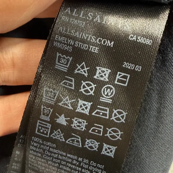 AllSaints Emlyn‎ Stud Tee V-Neck T-Shirt Studded Top Gray Small - Image 7