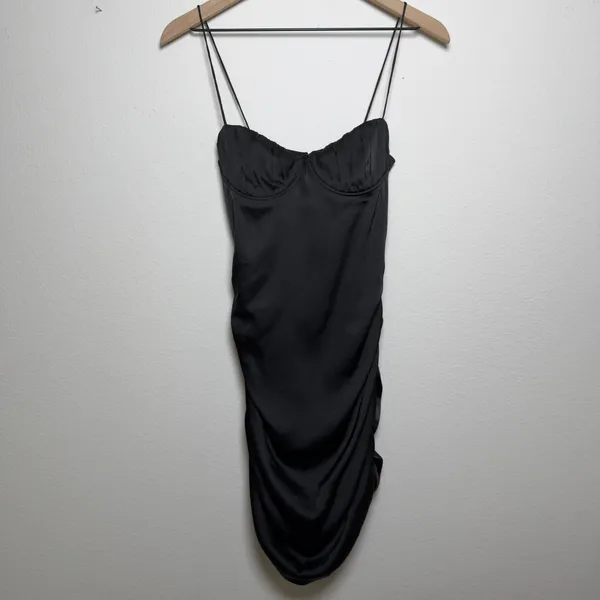 Meshki Women Satin Babydoll Ruched Mini Dress Small Party Cocktail Event‎ Date - Image 2