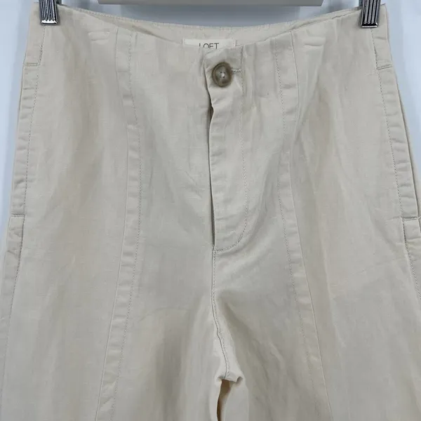 LOFT Pants Linen Cotton Blend Cropped Wide Leg Cream Seamed Women’s Size 4‎ NWT - Image 3