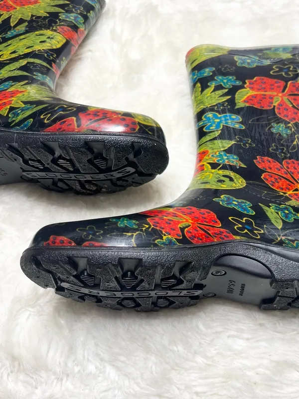 SLOGGERS Black Red & Green Floral Rain & Garden Waterproof Ankle Boots Size 9 - Image 6