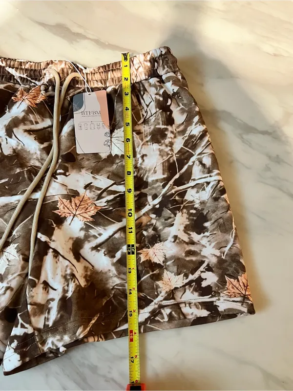 BTFBM Women’s Medium Brown Woodland Camo Sweat Shorts Drawstring NWT Pockets - Image 8