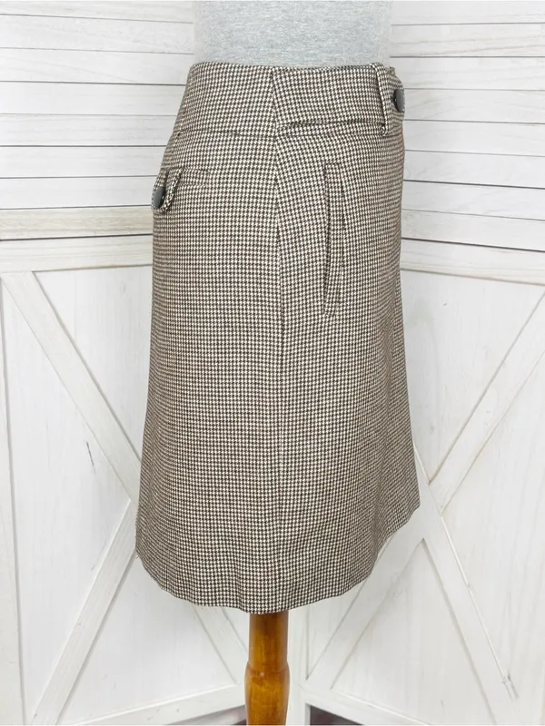 Banana Republic Houndstooth Wool Blend Pencil Skirt Brown Cream 6 Preppy Office - Image 3