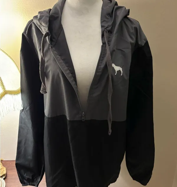 Victoria’s Secret Pink Gray and Black Hooded Windbreaker Size M/L - Image 7
