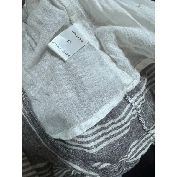 THML Womens Striped Boho Embroidered Pom Pom Trim Shift Dress Grey Blue TM3130 M - Image 7